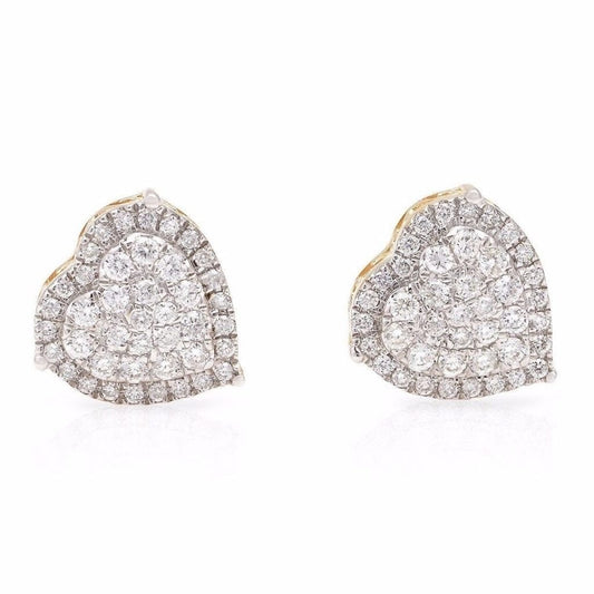 14k Yellow Gold 0.75Ct Real Diamond Heart Cluster Stud Earrings