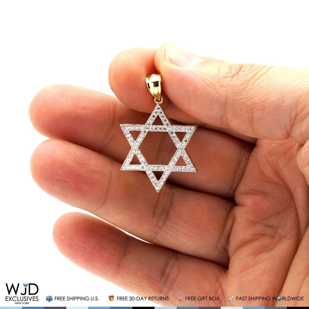 14k Yellow Gold 1.20Ct CZ David's Star Religious Charm Pendant