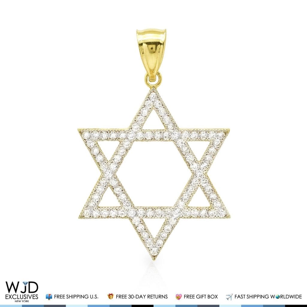 14k Yellow Gold 1.20Ct CZ David's Star Religious Charm Pendant
