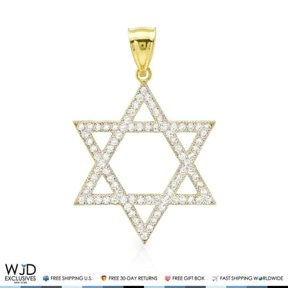 14k Yellow Gold 1.20Ct CZ David's Star Religious Charm Pendant