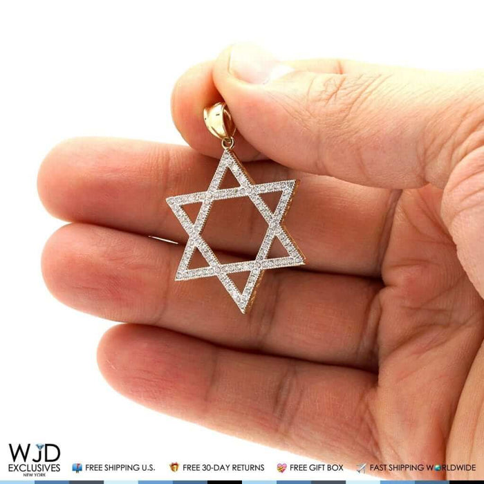 14k Yellow, White Gold 1.50Ct CZ David's Star Pendant 1.6"