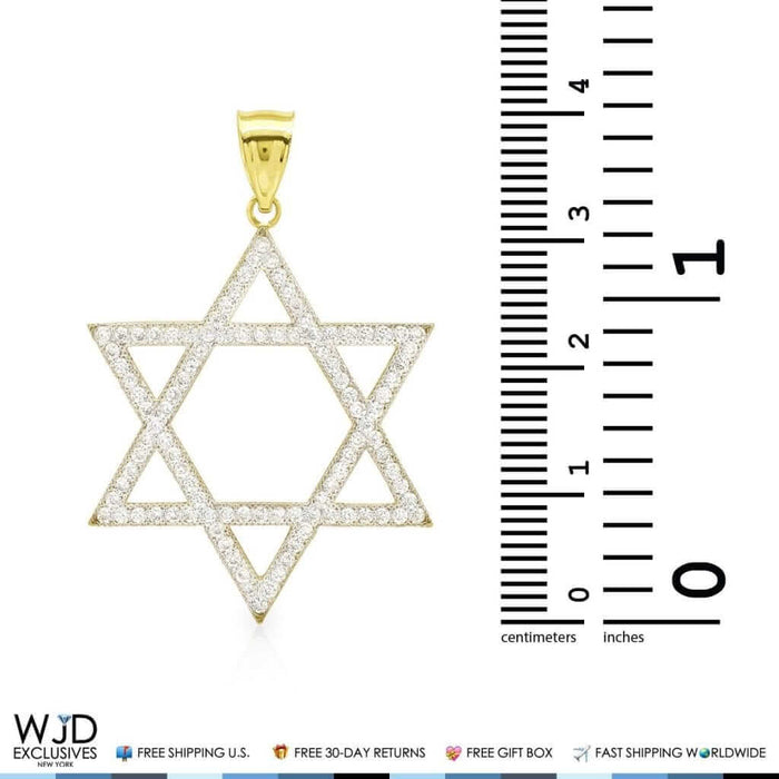 14k Yellow, White Gold 1.50Ct CZ David's Star Pendant 1.6"