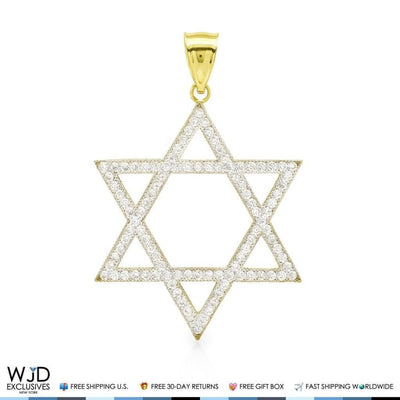 14k Yellow, White Gold 1.50Ct CZ David's Star Pendant 1.6"