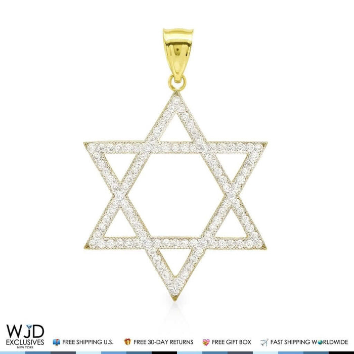 14k Yellow, White Gold 1.50Ct CZ David's Star Pendant 1.6"
