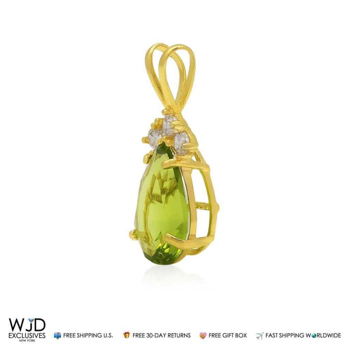 14k Yellow Gold 1.85TCW CZ & Pear Shape Peridot Pendant 0.8"
