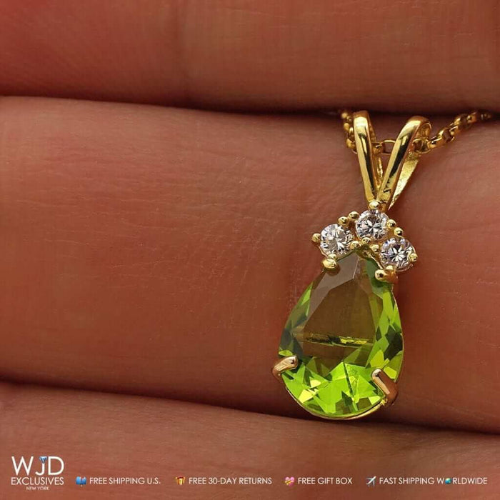 14k Yellow Gold 1.85TCW CZ & Pear Shape Peridot Pendant 0.8"