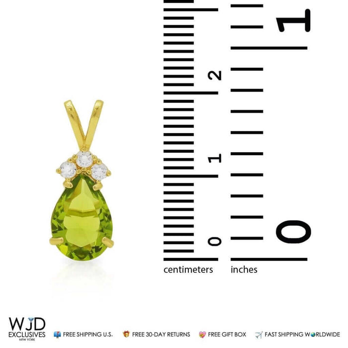 14k Yellow Gold 1.85TCW CZ & Pear Shape Peridot Pendant 0.8"