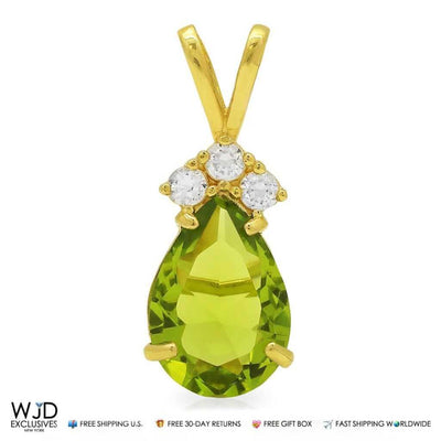14k Yellow Gold 1.85TCW CZ & Pear Shape Peridot Pendant 0.8"