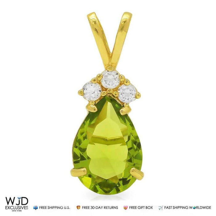 14k Yellow Gold 1.85TCW CZ & Pear Shape Peridot Pendant 0.8"
