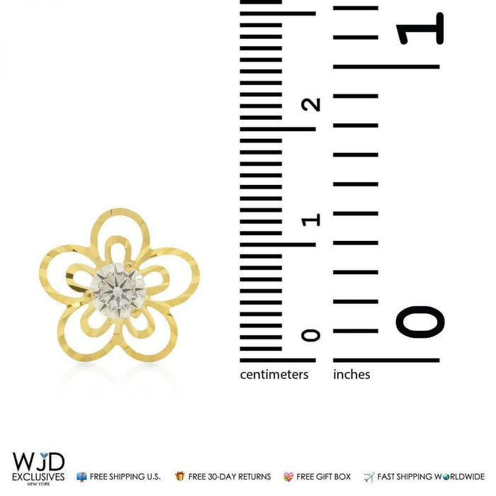 1CTW CZ 14K Gold Diamond-Cut Flower Stud Earrings 13mm