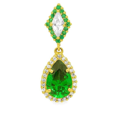 14k Yellow Gold CZ Halo Pear Birthstone Pendant 0.9"