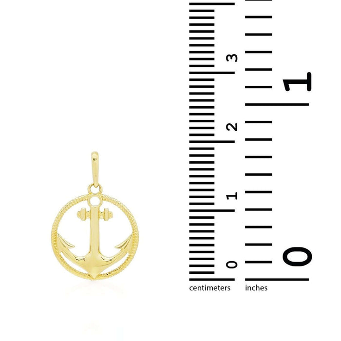 14k Yellow Gold Circle Rope Anchor Pendant 0.5"