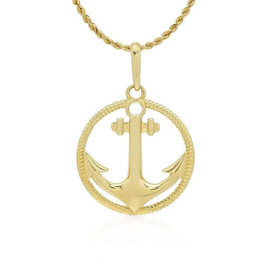 14k Yellow Gold Circle Rope Anchor Pendant 0.5"