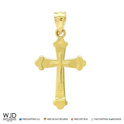 14k Yellow Gold Jesus Cross Religious Charm Pendant 1"