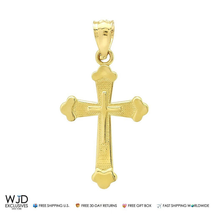 14k Yellow Gold Jesus Cross Religious Charm Pendant 1"