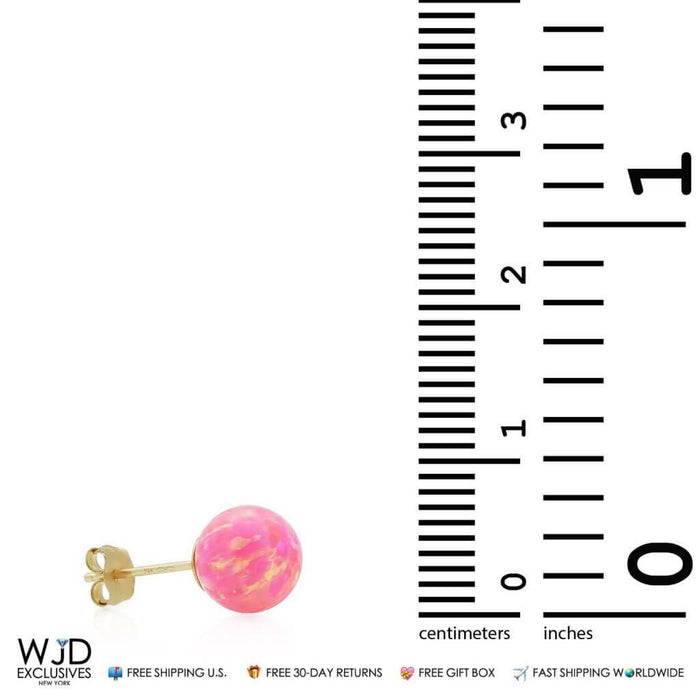 14k Yellow Gold 7mm Fire Opal Ball Stud Push Back Earrings