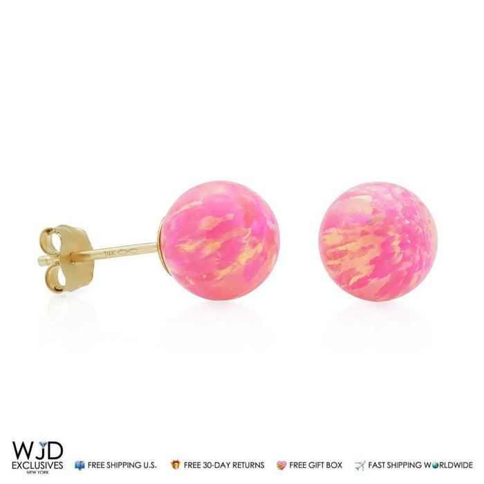 14k Yellow Gold 7mm Fire Opal Ball Stud Push Back Earrings
