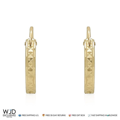 14k Yellow Solid Italian Gold Diamond Cut Hoop Earrings 15mm