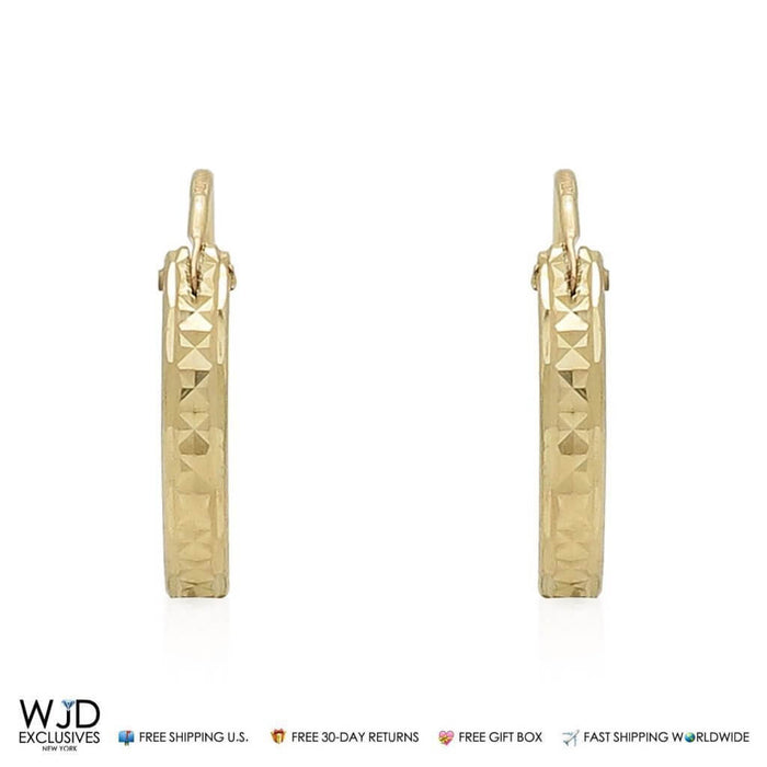 14k Yellow Solid Italian Gold Diamond-Cut Hoop Earrings 15mm