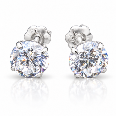 2CTW round CZ stud earrings in 14K white gold with screw backs