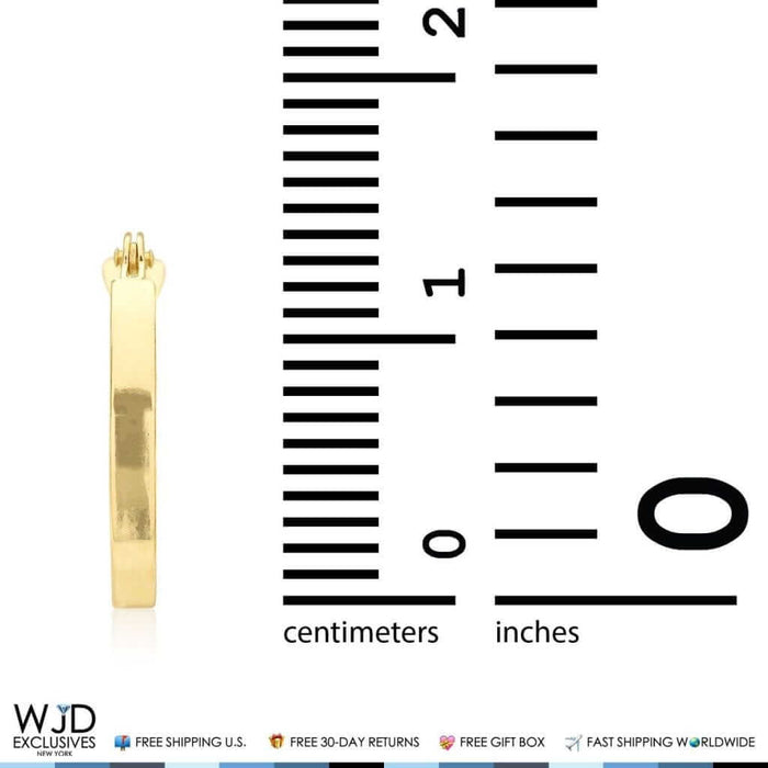 14mm Diameter Plain Square Hoop Snap Closure Earrings 14K Yellow Gold