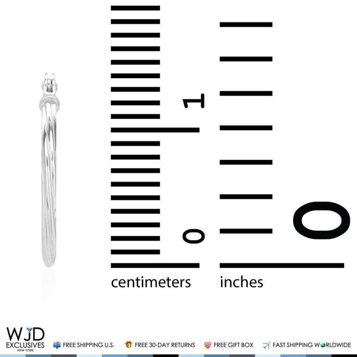 14mm Diameter Snap Closure Twisted Rope Style Hoop Earrings 14K White Gold