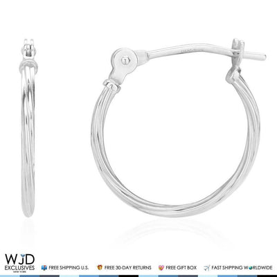 14mm Diameter Snap Closure Twisted Rope Style Hoop Earrings 14K White Gold