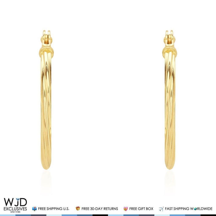 14K Yellow Gold 1.2mm Twisted Rope Hoop Earrings 0.5"
