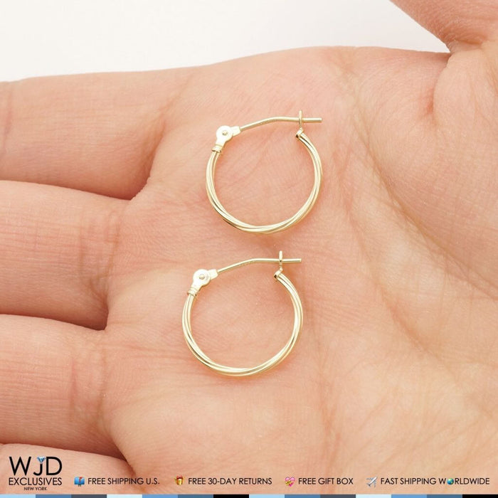 14K Yellow Gold 1.2mm Twisted Rope Hoop Earrings 0.5"