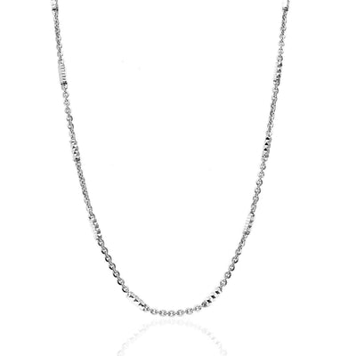 14K Yellow White Gold 1.9mm Diamond-Cut Bar Station Cable Chain (Solid Links) 16"-30"