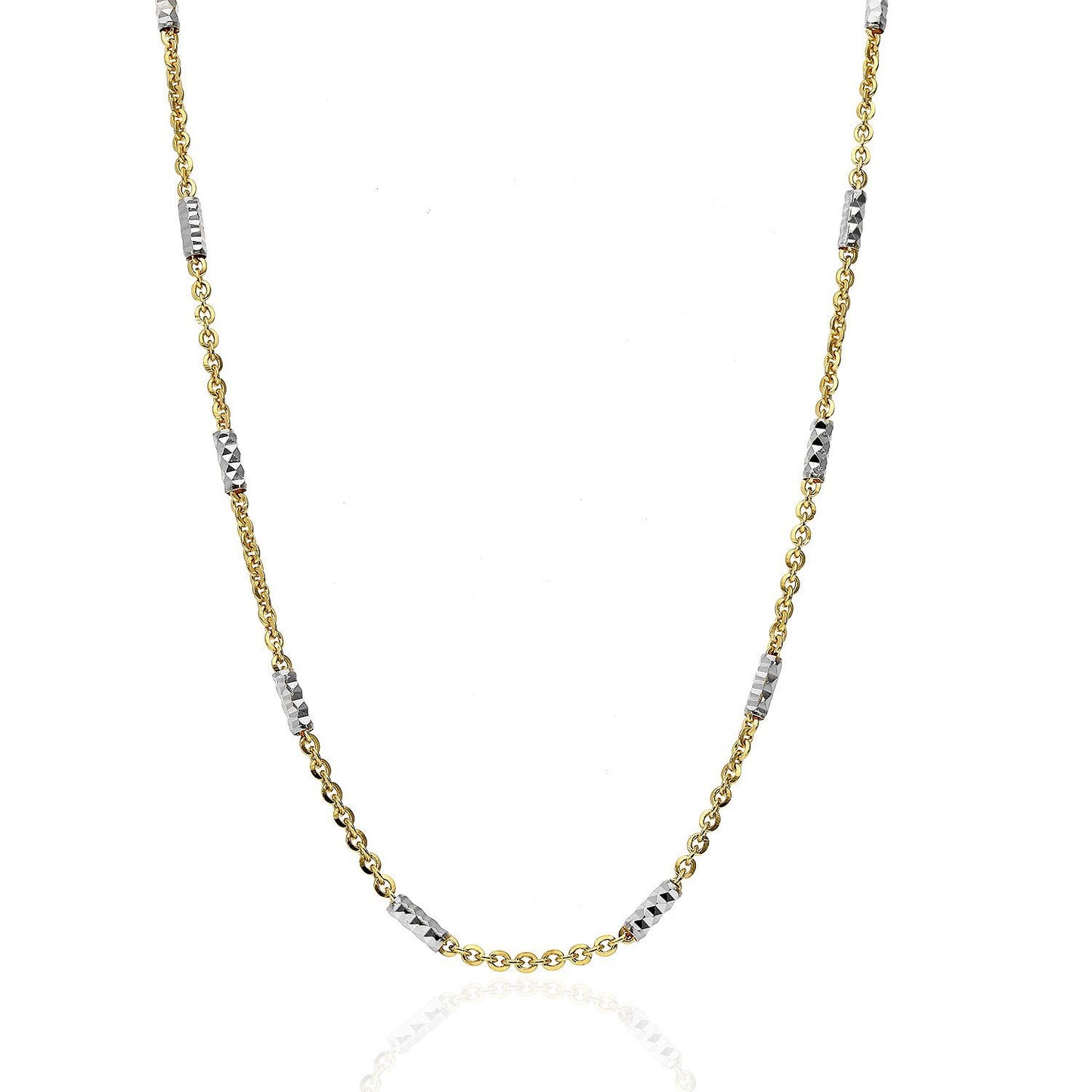 14K Yellow White Gold 1.9mm Diamond-Cut Bar Station Cable Chain Necklace 16"-30"