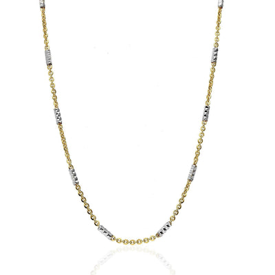 14K Yellow White Gold 1.9mm Diamond-Cut Bar Station Cable Chain (Solid Links) 16"-30"
