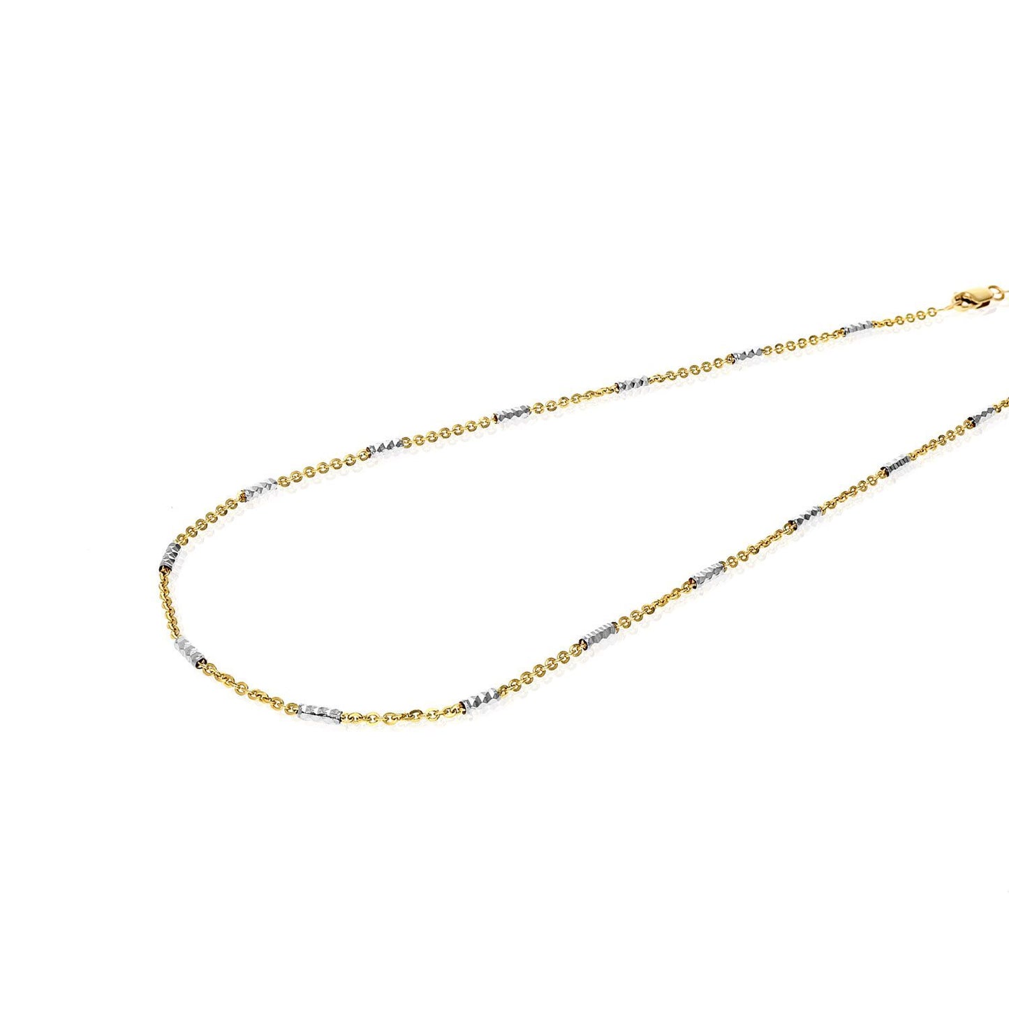 14K Yellow White Gold 1.9mm Diamond-Cut Bar Station Cable Chain Necklace 16"-30"