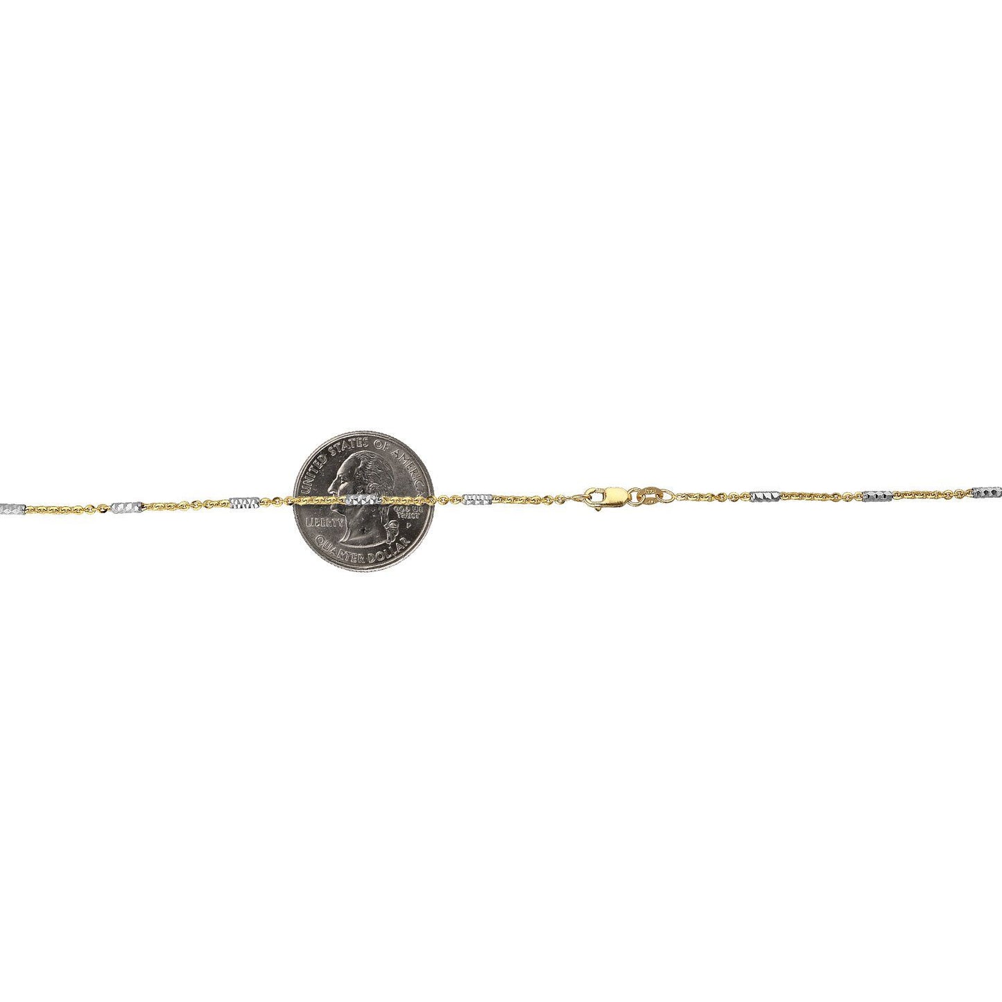 14K Yellow White Gold 1.9mm Diamond-Cut Bar Station Cable Chain Necklace 16"-30"