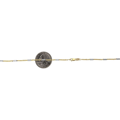 14K Yellow White Gold 1.9mm Diamond-Cut Bar Station Cable Chain Necklace 16"-30"