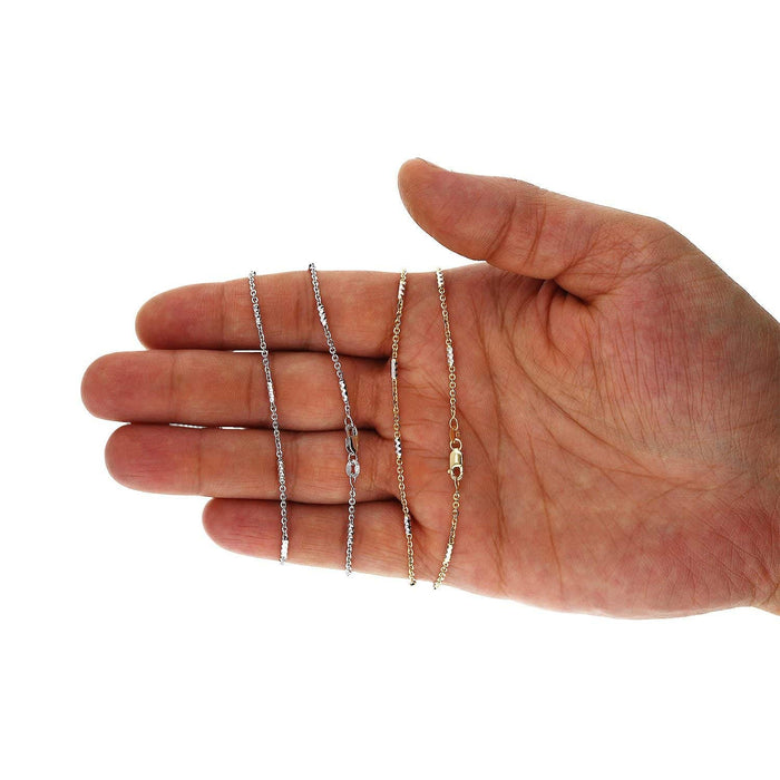 14K Yellow White Gold 1.9mm Diamond-Cut Bar Station Cable Chain (Solid Links) 16"-30"