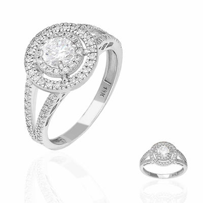 1.5CTW CZ Round-Cut Double-Halo 14K Gold White Engagement Ring