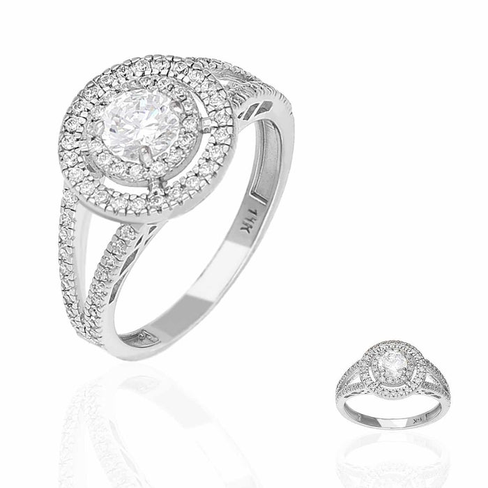1.5CTW CZ Round-Cut Double-Halo 14K Gold White Engagement Ring