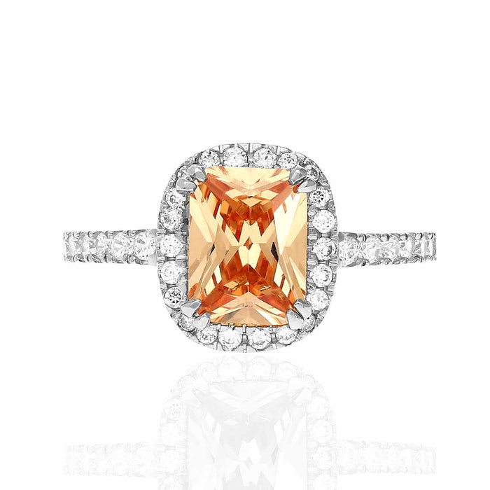 14K Gold CZ Emerald-Cut Champagne Halo Engagement Ring