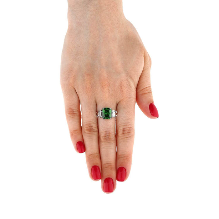 5Ct Radiant Emerald Baguette CZ 14K Gold White Engagement Ring