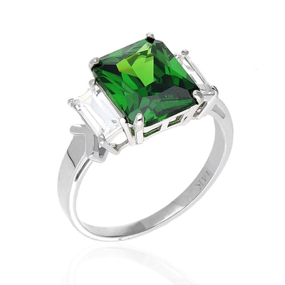 5Ct Radiant Emerald Baguette CZ 14K Gold White Engagement Ring