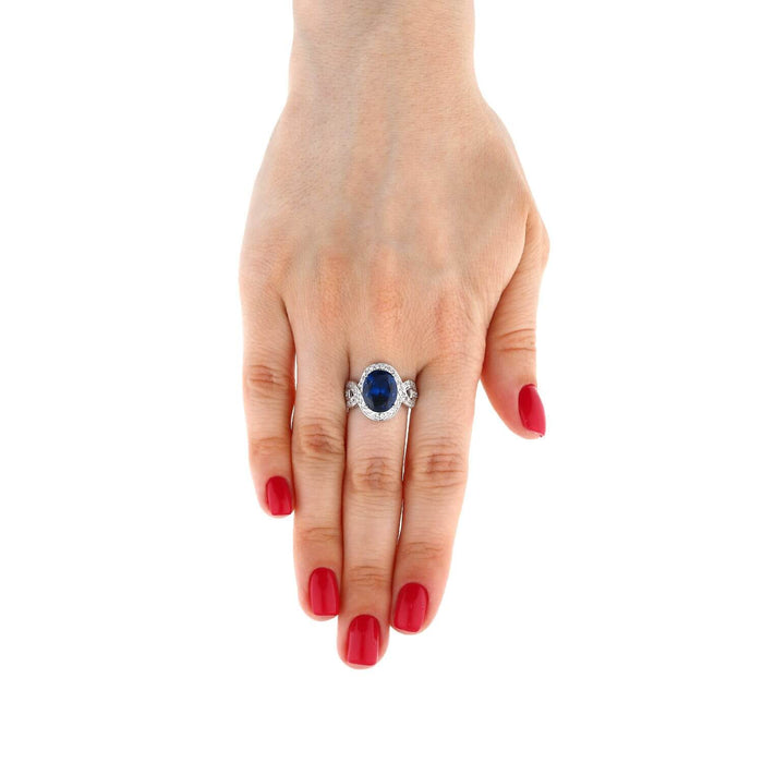 14K Gold White 4.7CTW CZ Oval Blue Sapphire Cocktail Ring