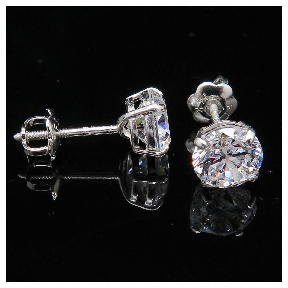 1.50Ct CZ 14K White Gold Round Cut Screw Back Stud Earrings 5mm