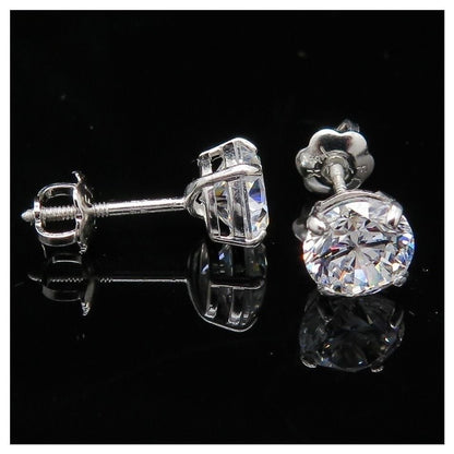 1.50Ct CZ 14K White Gold Round Cut Screw Back Stud Earrings 5mm