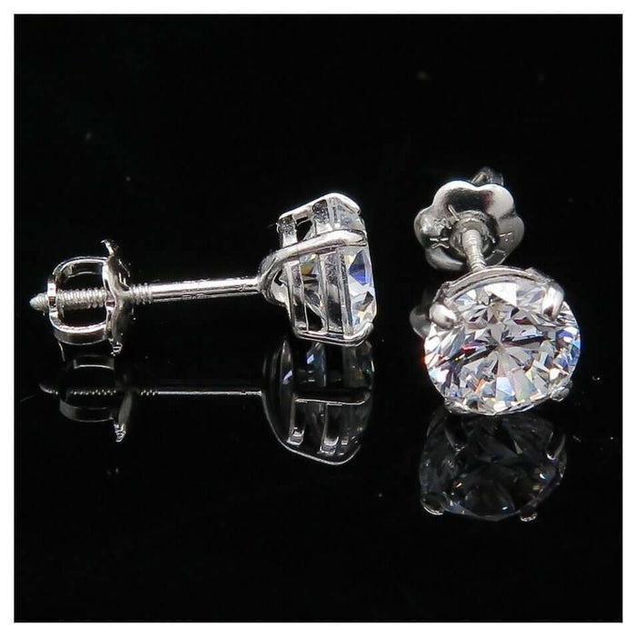 1.50Ct CZ 14K White Gold Round-Cut Screw Back Stud Earrings 5mm
