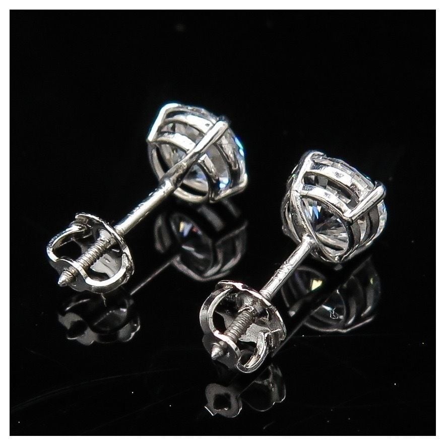1.50Ct CZ 14K White Gold Round Cut Screw Back Stud Earrings 5mm