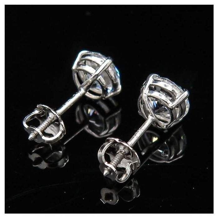 1.50Ct CZ 14K White Gold Round-Cut Screw Back Stud Earrings 5mm