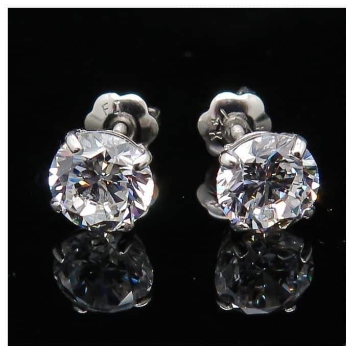 1.50Ct CZ 14K White Gold Round-Cut Screw Back Stud Earrings 5mm