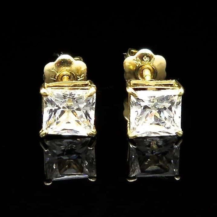 1.5Ct CZ Princess-Cut 14K Yellow Gold Screw Back Stud Earrings 5mm