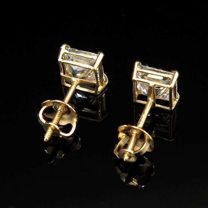 1.5Ct CZ Princess-Cut 14K Yellow Gold Screw Back Stud Earrings 5mm